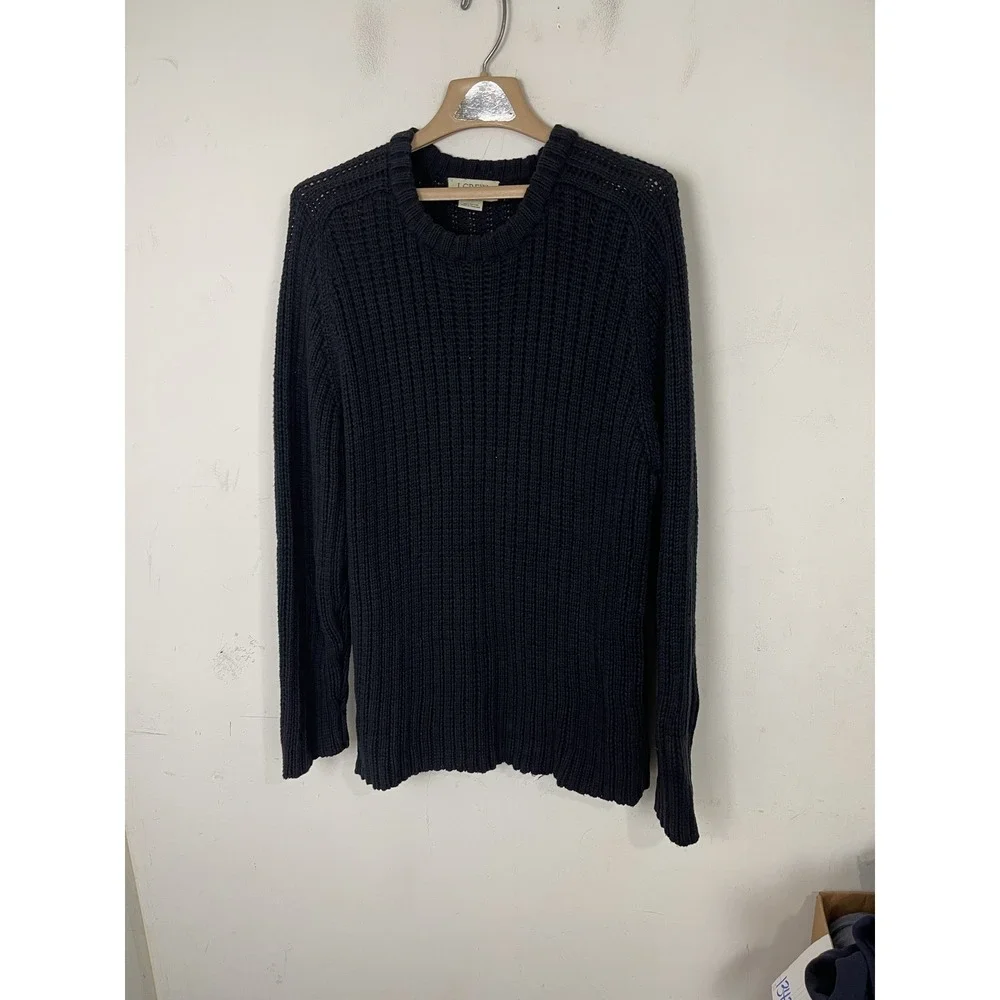 J Crew Mens Sweater XL Navy‎ Blue Fisherman Cotton Heavyweight Knit Nautical